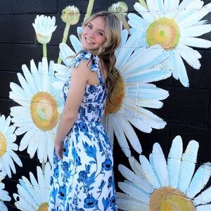 Floral Blue and White Dress